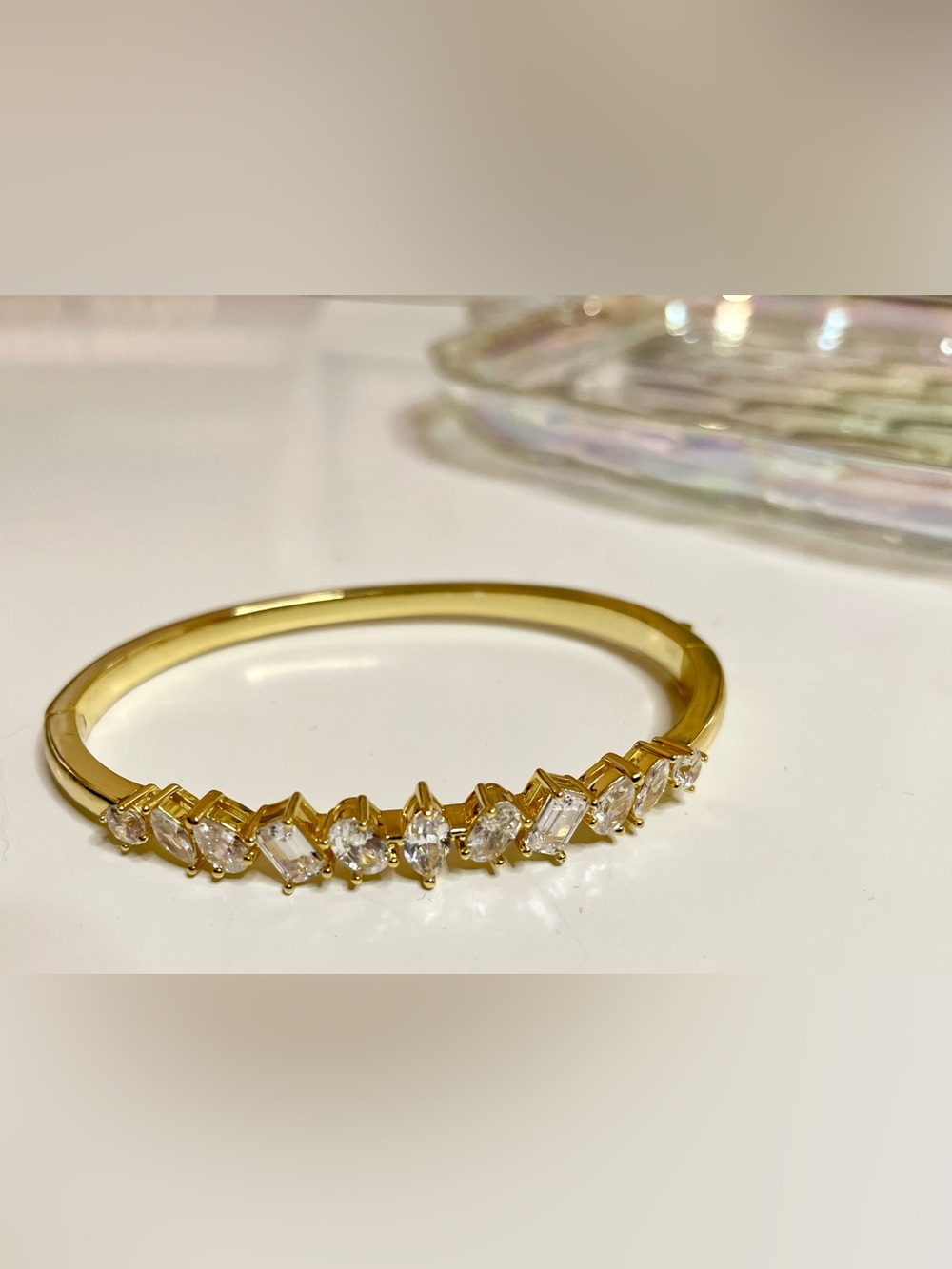 Gold Vermeil Rhinestone Marquise, Princess & Baguette Bracelet
